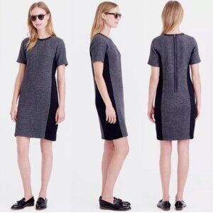 J. Crew Wool Tweed Houndstooth Leather Collar Shift Dress